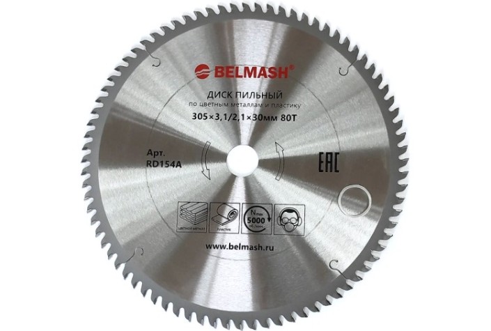 Пильный диск по алюминию и пластику BELMASH 305х3,0/30х80Т [RD154A]