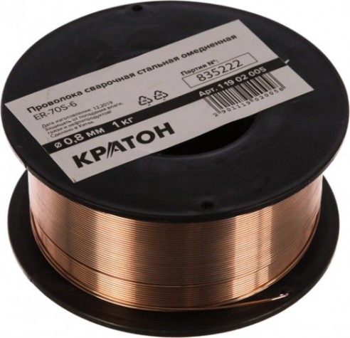 Проволока сварочная омедненная КРАТОН СВ-08Г2С, ЕR70S-6 1,0 мм, 1 кг [1 19 02 006]